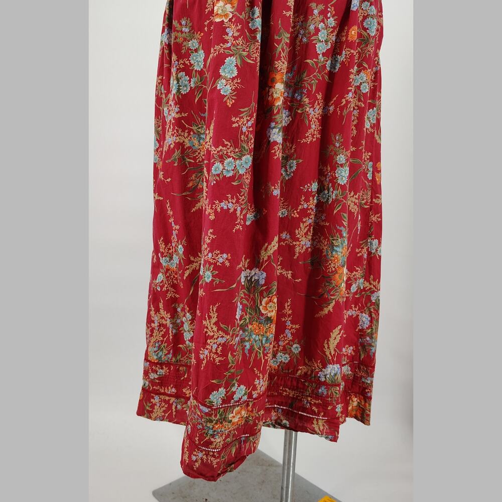 Ralph Lauren Red Floral Button Front FLAWED Midi Skirt 6 Cottagecore Prairie - Picture 12 of 14